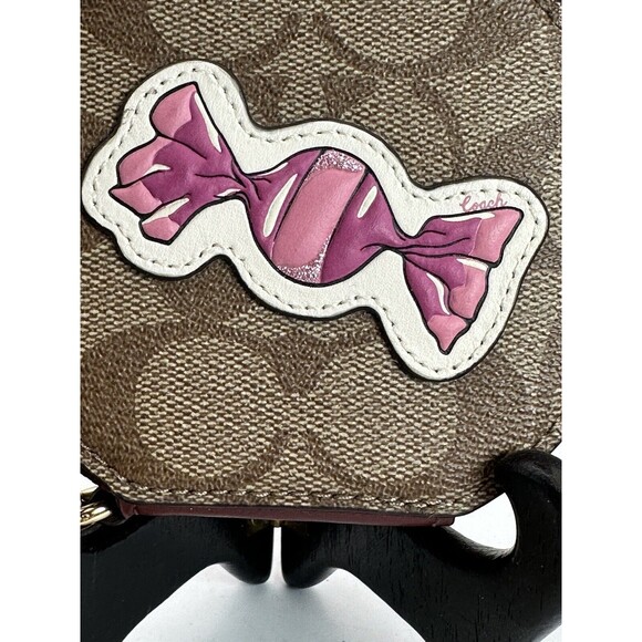 NWT Coach F68849 Round Coin Case in Signature Canvas Pink Candy Chain Ltd. Edit. - Picture 2 of 15